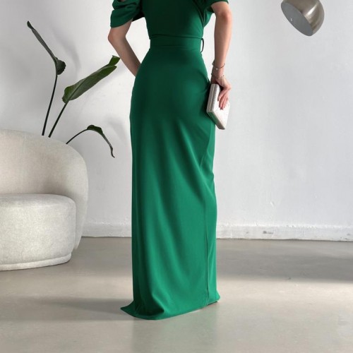 160087 TOPTAN ZÜMRÜT YEŞİL ABİYE toptan bayan giyim