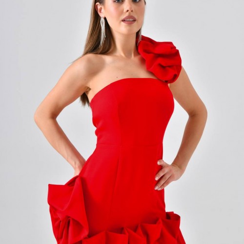 171336 TOPTAN KIRMIZI ABİYE toptan bayan giyim