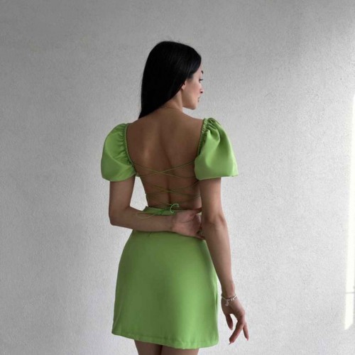 171527 TOPTAN FISTIK YEŞİLİ ELBİSE toptan bayan giyim