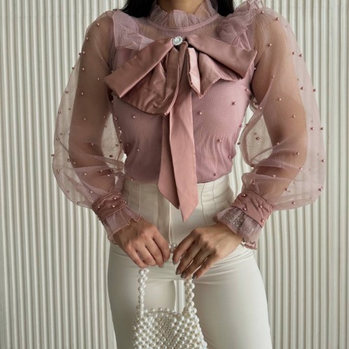 172653 TOPTAN PUDRA BLUZ toptan bayan giyim