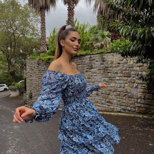 173137 TOPTAN DESENLİ ELBİSE toptan bayan giyim