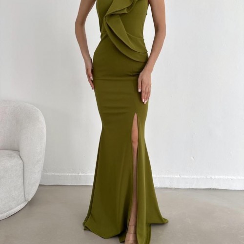 174437 TOPTAN YEŞİL ELBİSE toptan bayan giyim