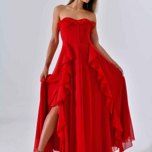 175714 TOPTAN KIRMIZI ABİYE toptan bayan giyim