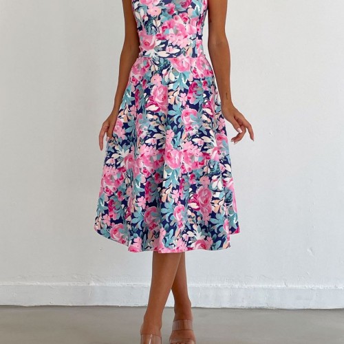 175802 TOPTAN ÇİÇEK DESENLİ ELBİSE toptan bayan giyim