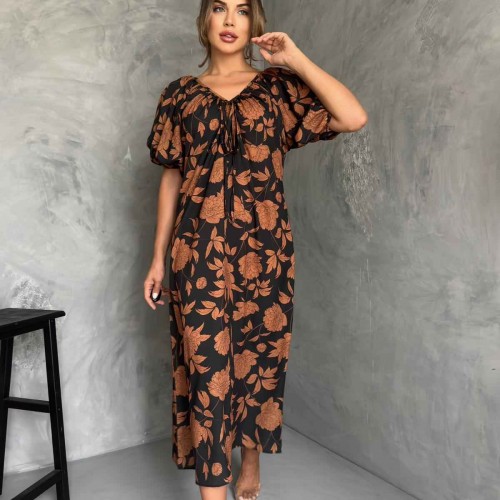 175981 TOPTAN DESENLİ ELBİSE toptan bayan giyim