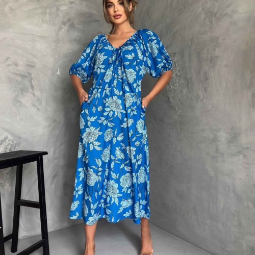 175983 TOPTAN DESENLİ ELBİSE toptan bayan giyim