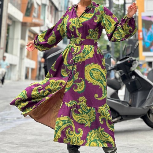 176073 TOPTAN DESENLİ ELBİSE toptan bayan giyim