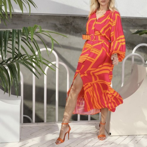 176089 TOPTAN DESENLİ ELBİSE toptan bayan giyim