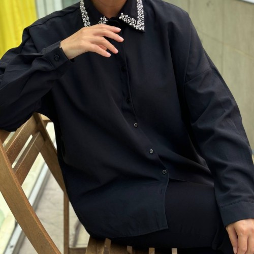 176094 TOPTAN SİYAH GÖMLEK toptan bayan giyim