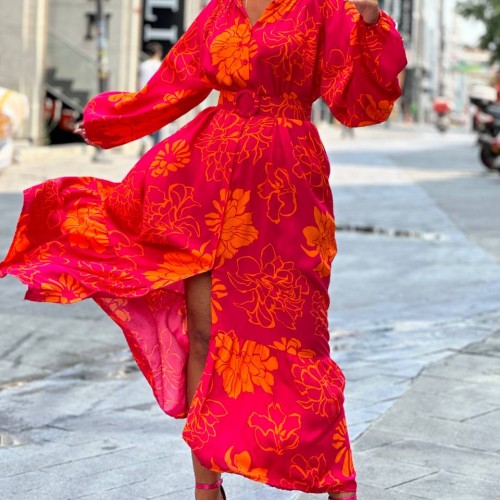 176754 TOPTAN ÇİZGİLİ ELBİSE toptan bayan giyim