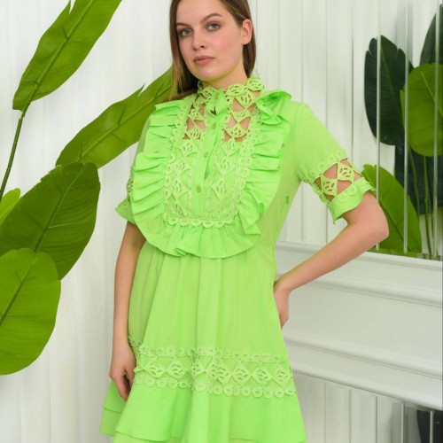 177432 TOPTAN FISTIK YEŞİLİ ELBİSE toptan bayan giyim