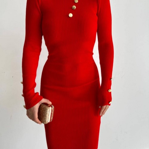 177678 TOPTAN KIRMIZI ELBİSE toptan bayan giyim