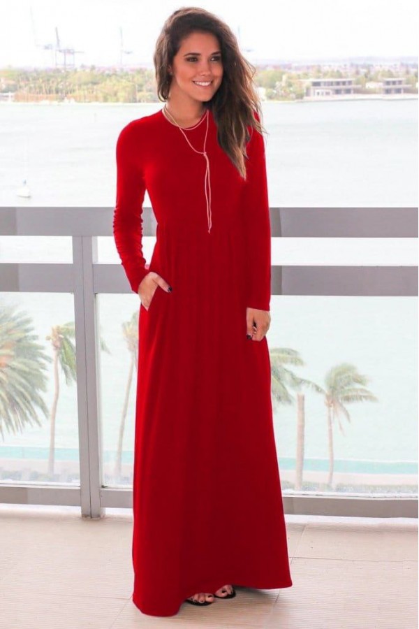 182016 أحمر فستان