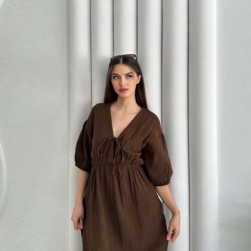 182460 TOPTAN KAHVE ELBİSE toptan bayan giyim