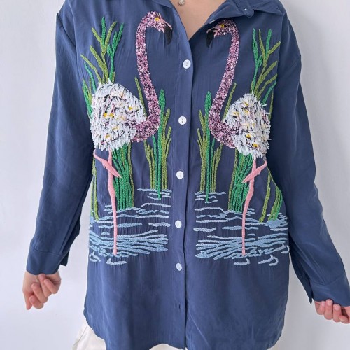 182476 TOPTAN İNDİGO GÖMLEK toptan bayan giyim