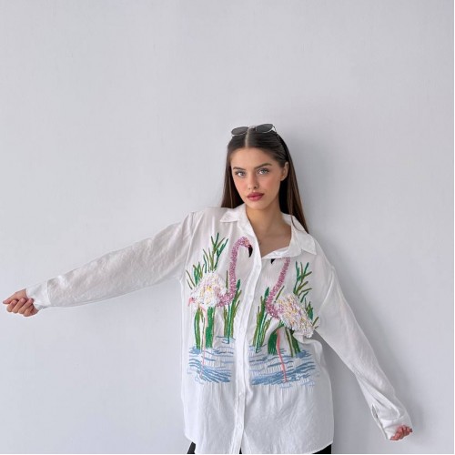 182478 TOPTAN BEYAZ GÖMLEK toptan bayan giyim