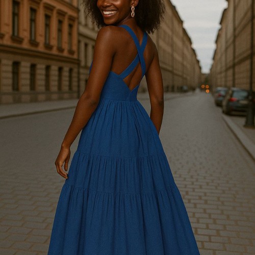 182490 TOPTAN MAVİ ELBİSE toptan bayan giyim