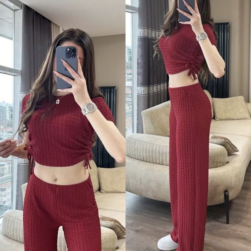 182502 TOPTAN BORDO PANTOLON TAKIM toptan bayan giyim