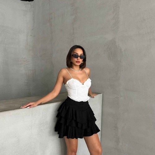 182617 TOPTAN SİYAH ŞORT ETEK toptan bayan giyim