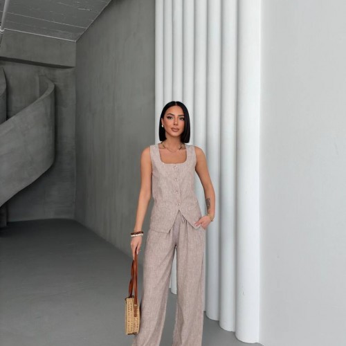 182654 TOPTAN BEJ PANTOLON TAKIM toptan bayan giyim