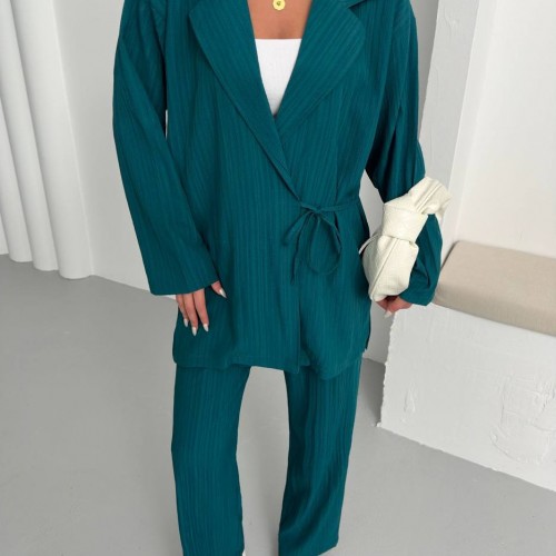 182665 TOPTAN ZÜMRÜT YEŞİL PANTOLON TAKIM toptan bayan giyim