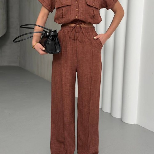 182672 TOPTAN KAHVE PANTOLON TAKIM toptan bayan giyim