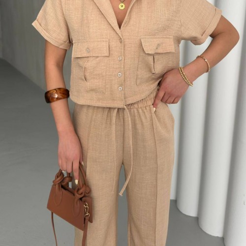 182673 TOPTAN BEJ PANTOLON TAKIM toptan bayan giyim