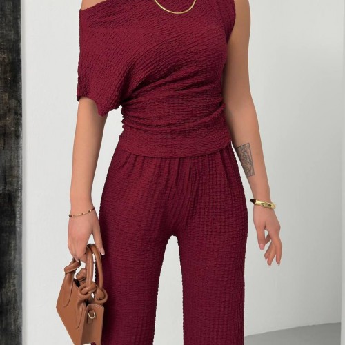 182686 TOPTAN BORDO PANTOLON TAKIM toptan bayan giyim