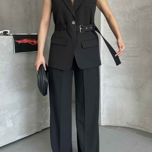 182690 TOPTAN SİYAH PANTOLON TAKIM toptan bayan giyim