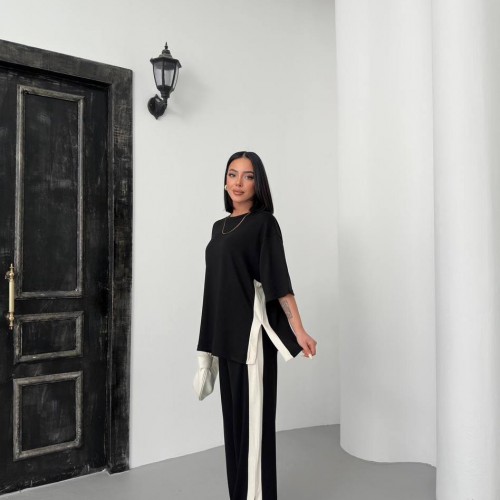 182695 TOPTAN SİYAH PANTOLON TAKIM toptan bayan giyim