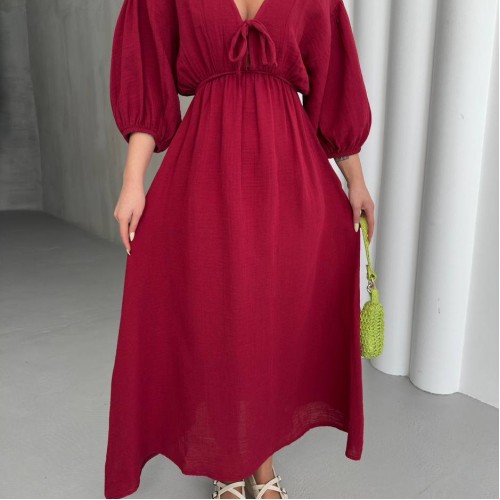 182707 TOPTAN BORDO ELBİSE toptan bayan giyim