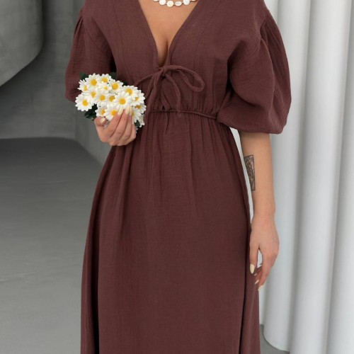 182710 TOPTAN KAHVE ELBİSE toptan bayan giyim