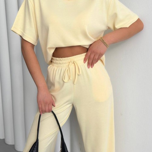 182720 TOPTAN SARI EŞOFMAN TAKIM toptan bayan giyim