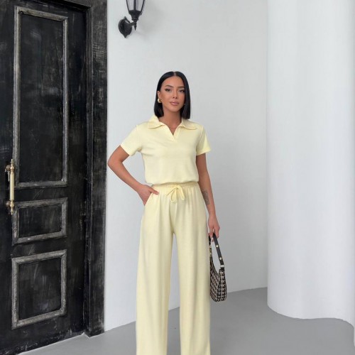 182721 TOPTAN SARI EŞOFMAN TAKIM toptan bayan giyim