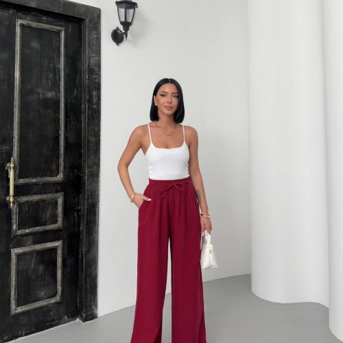 182748 TOPTAN BORDO PANTOLON toptan bayan giyim