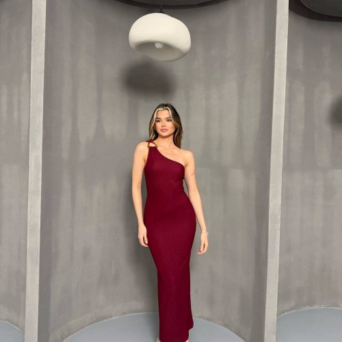 182754 TOPTAN BORDO ELBİSE toptan bayan giyim