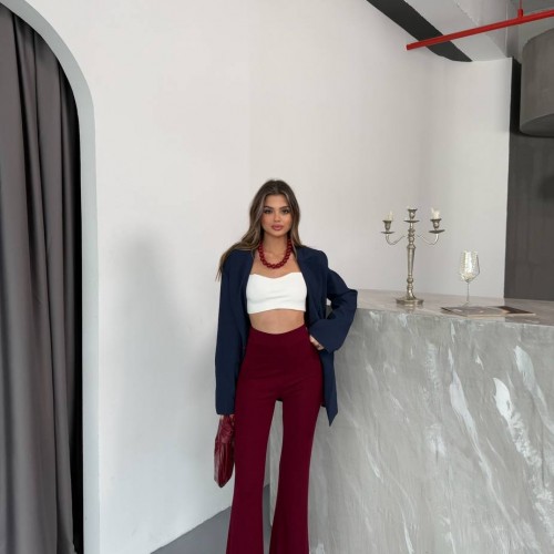 182775 TOPTAN BORDO PANTOLON toptan bayan giyim