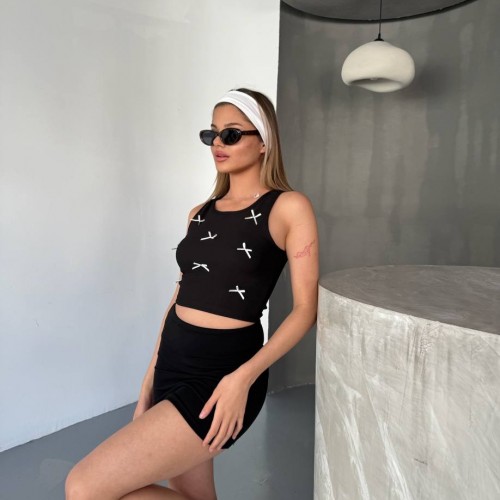 182781 TOPTAN SİYAH CROP toptan bayan giyim