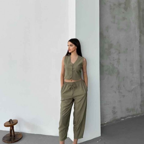 182919 TOPTAN HAKİ PANTOLON TAKIM toptan bayan giyim