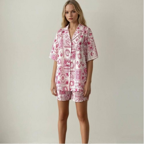 183146 TOPTAN DESENLİ ŞORT TAKIM toptan bayan giyim