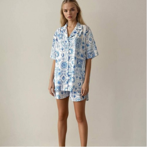 183147 TOPTAN DESENLİ ŞORT TAKIM toptan bayan giyim