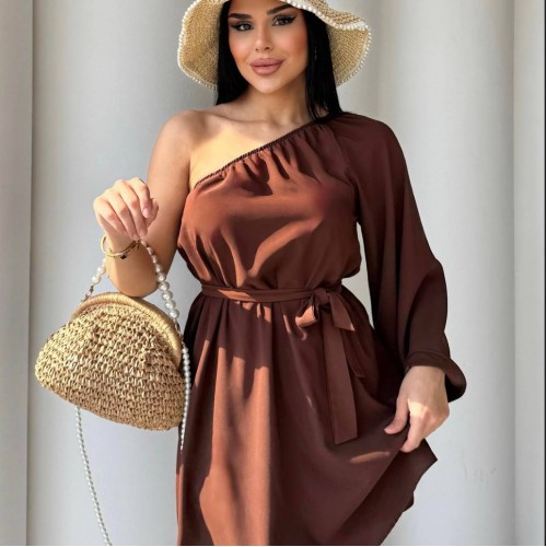 183243 TOPTAN KAHVE ELBİSE toptan bayan giyim