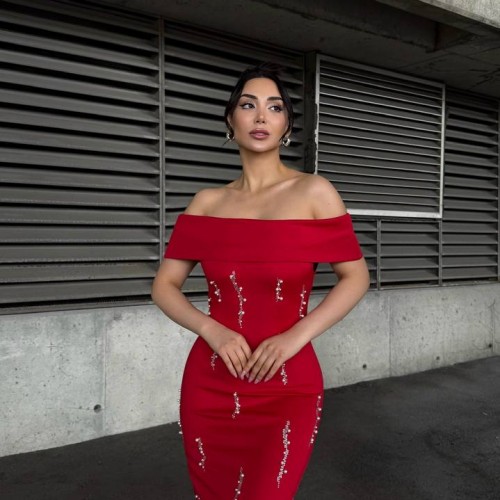 183377 TOPTAN KIRMIZI ABİYE toptan bayan giyim