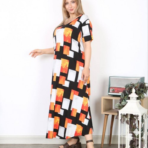 183532 TOPTAN DESENLİ ELBİSE toptan bayan giyim