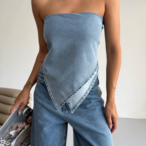 183700 TOPTAN MAVİ CROP toptan bayan giyim