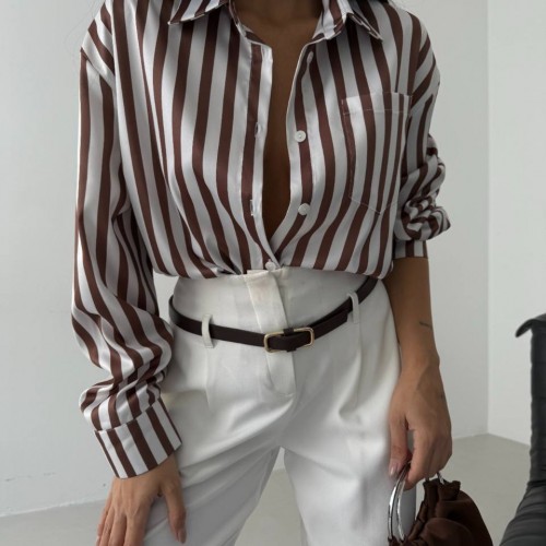 183717 TOPTAN ÇİZGİLİ GÖMLEK toptan bayan giyim