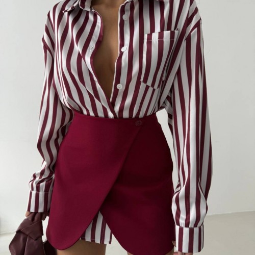 183718 TOPTAN ÇİZGİLİ GÖMLEK toptan bayan giyim