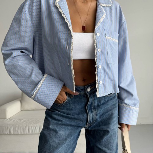 183819 TOPTAN ÇİZGİLİ GÖMLEK toptan bayan giyim