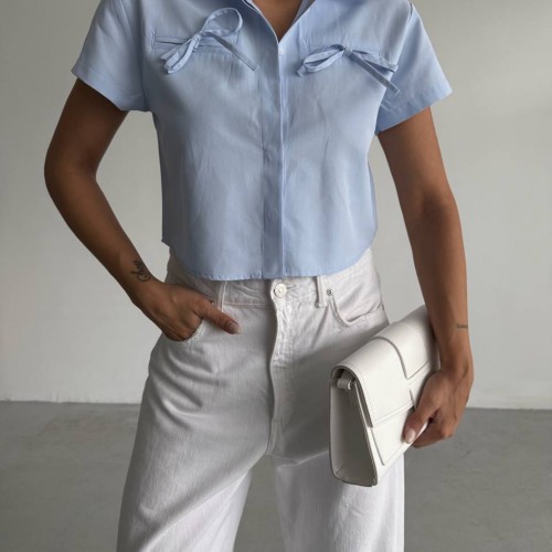 183822 TOPTAN BEBE MAVİ GÖMLEK toptan bayan giyim