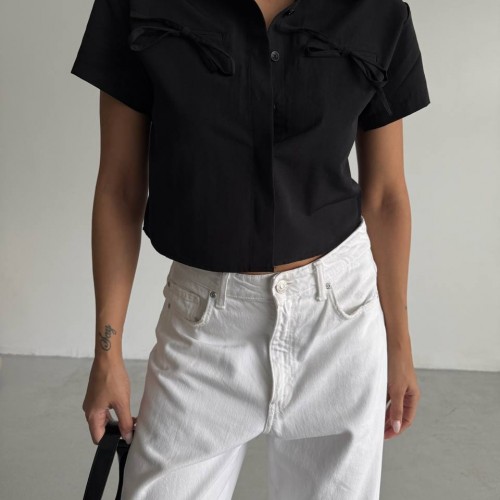 183823 TOPTAN SİYAH GÖMLEK toptan bayan giyim